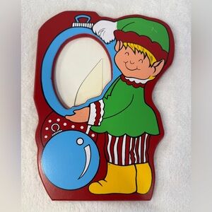 Merry Christmas Red & Green Picture Frame 3.5x3.5” Photograph Santa’s Elf 1980’s
